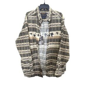 Woolrich Mens XL Outdoor Button Up Shirt Long Sleeve Beige Brown Birds Pattern